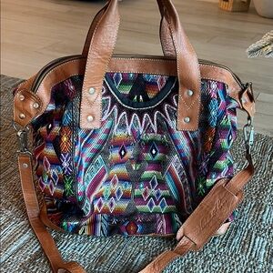 Nena & Co  Patterned Leather Trim Bag